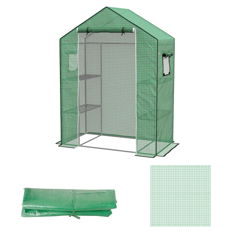 Greenhouse Cover Replacement with Roll-up Door and Windows, 140 x 73 x 190cm, Green