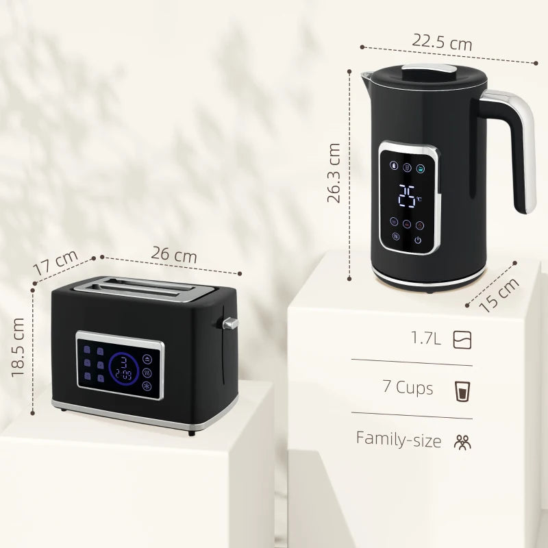 Premium Black Touch Screen Kettle and Toaster Set - Modern Kitchen Appliances for Effortless Cooking and Stylish Design
