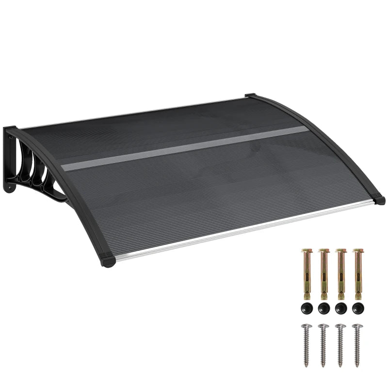 100 x 75cm Black Front/Back Door Canopy - Polycarbonate Rain Shelter - UV/Water/Rain Resistant
