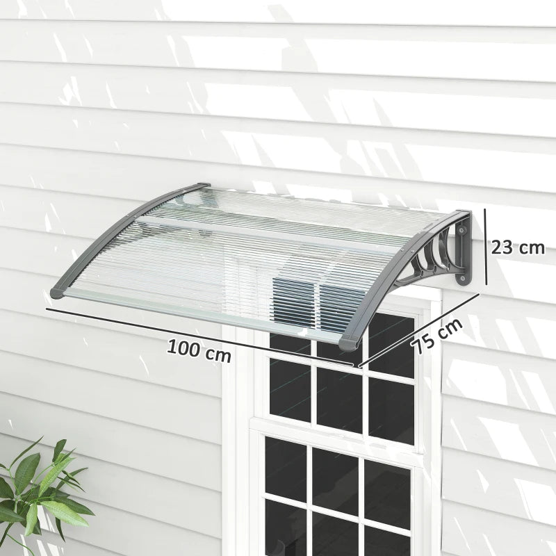 100 x 75cm Clear Front/Back Door Canopy - Aluminium Rigid Plastic Polycarbonate Rain Shelter