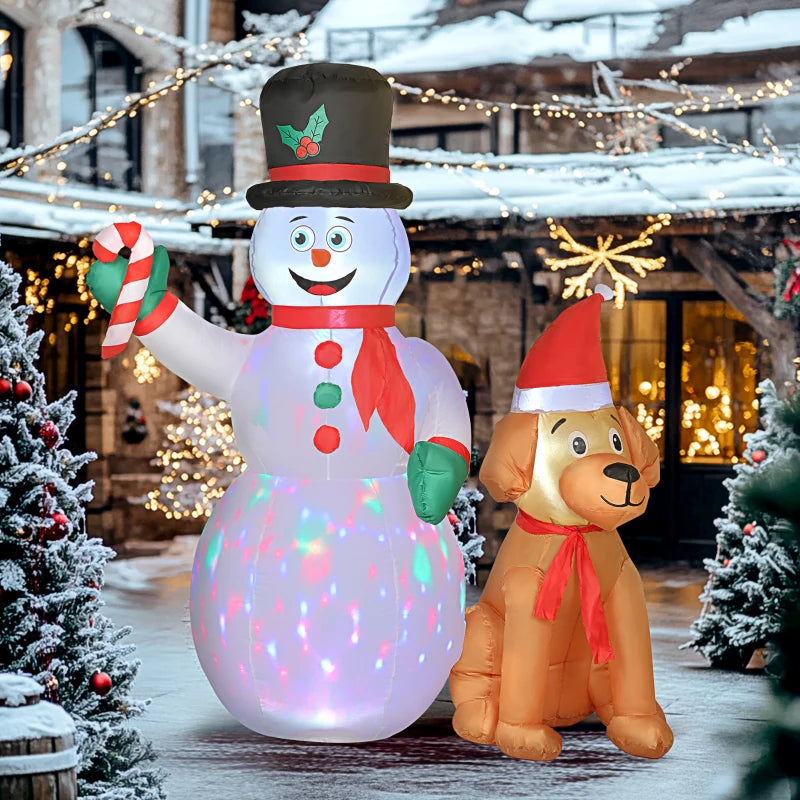 6FT Christmas Inflatable Snowman & Dog with LED Lights - Blow Up Holiday Decoration for Indoor & Outdoor Garden Decor