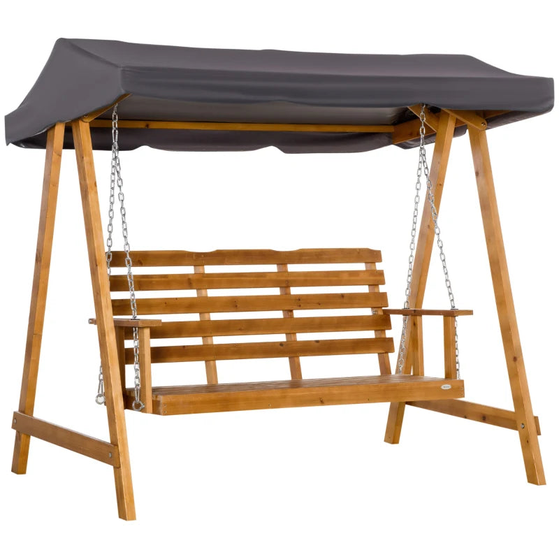 3 Seater Wooden Swing Bench With Adjustable Canopy