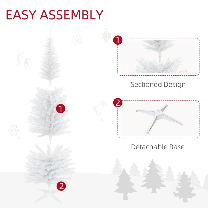6ft Unlit Pencil Slim Artificial Christmas Tree - Realistic Branches, Solid Stand, Perfect for Holiday Decor, White