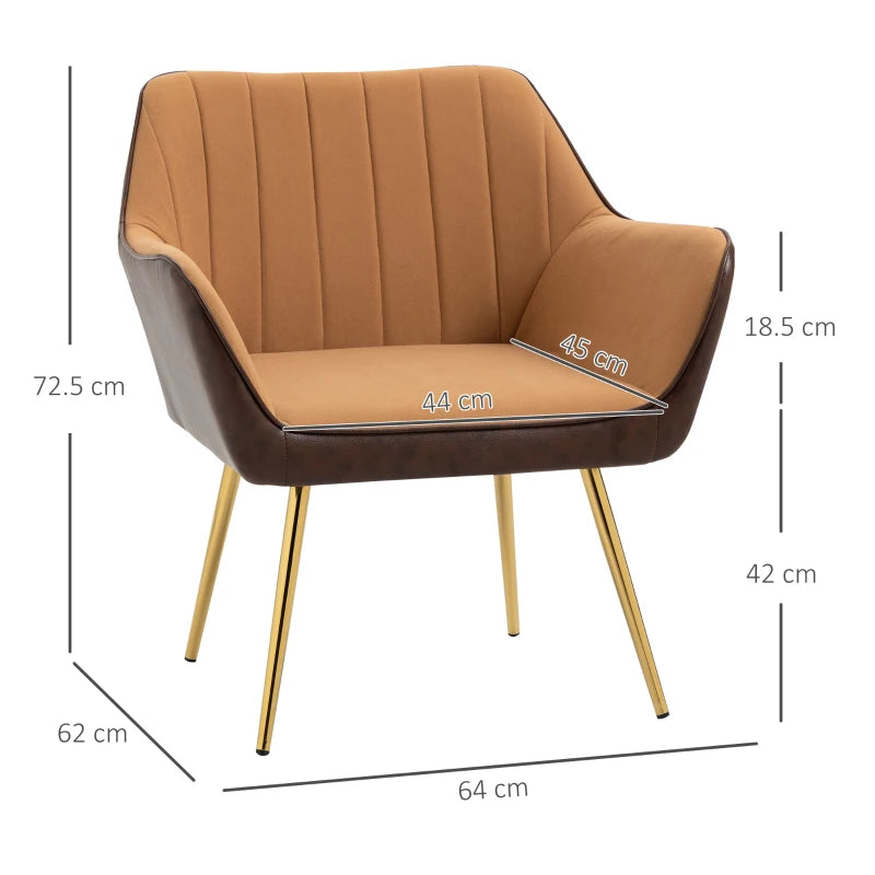 Set of 2 Velvet Accent Chairs with Gold Legs for Modern Living Room and Bedroom, Light Brown Upholstery