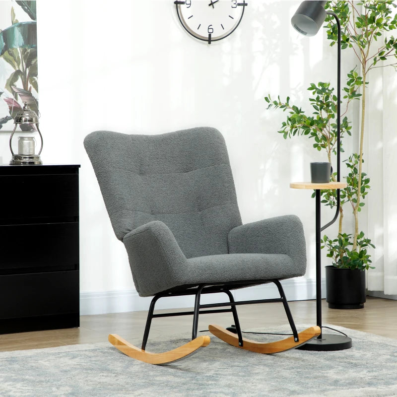 Grey Teddy Fleece Rocking Chair for Ultimate Comfort and Style in Your Living Room