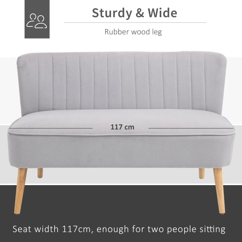 Modern Velvet Double Seat Sofa with Wood Frame and Foam Padding - Soft Compact Couch in Grey