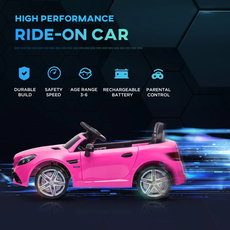Benz SLC 300 Licensed 12V Kids Electric Ride On Car - Pink, Music, Remote Control, LED Headlights & Horn