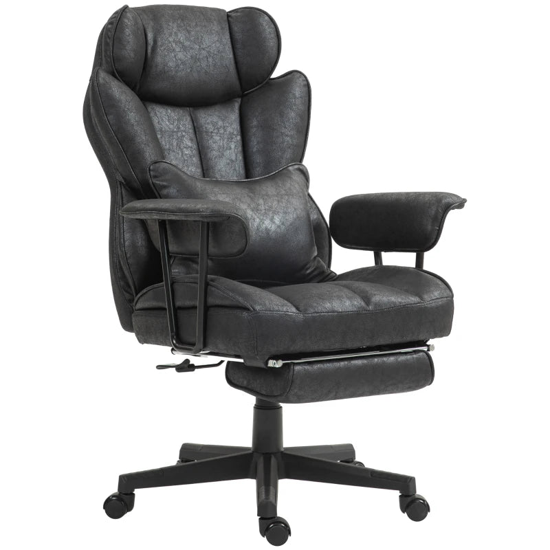 Ergonomic Executive Office Chair with Foot Rest, Lumbar Support, Reclining Feature & Wide Seat - Stylish Black Design