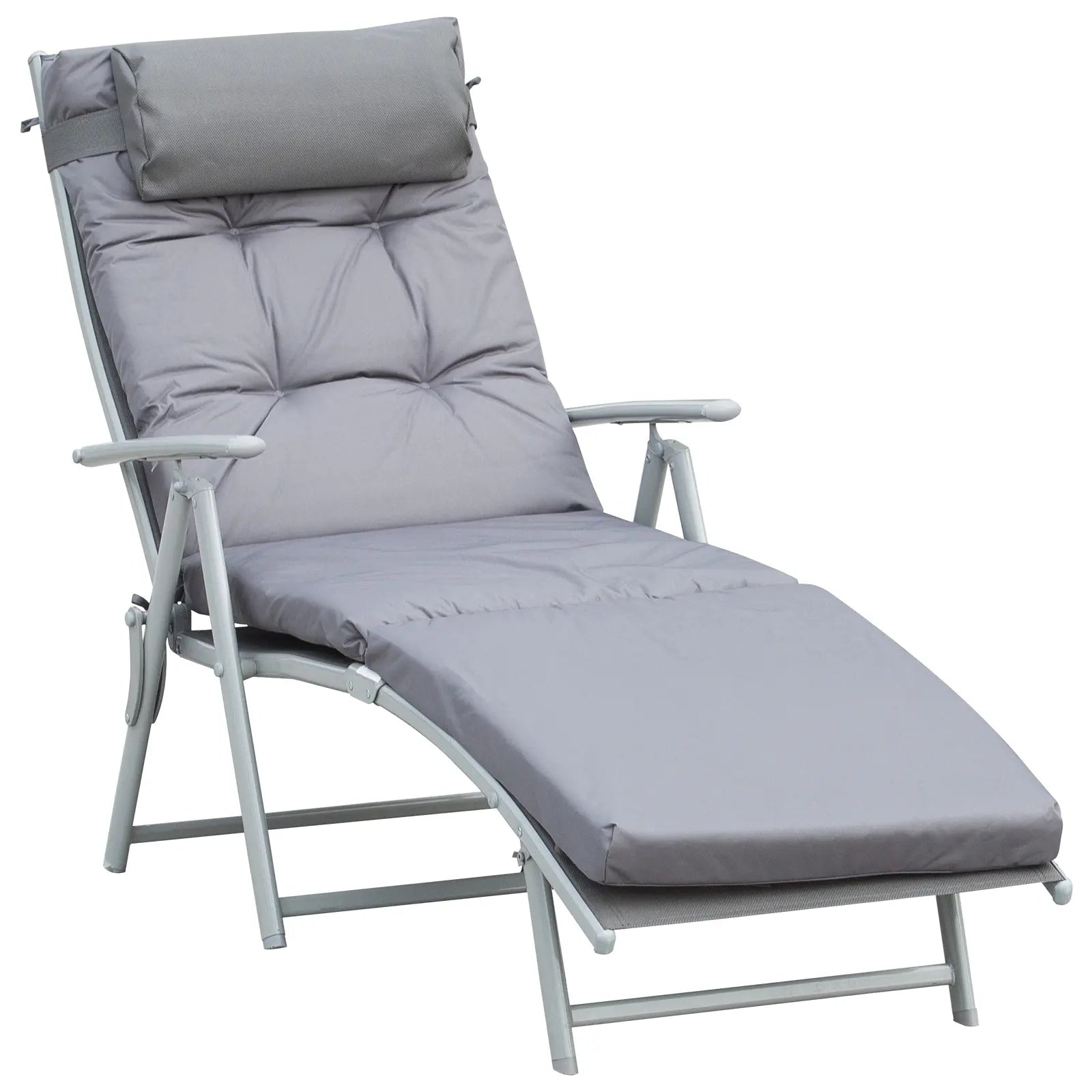 Grey Padded Sun Lounger With Pillow - Foldable