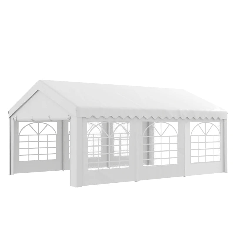 Heavy Duty 6m x 4m Garden Gazebo with Removable Sides and Windows for Parties Weddings and Events White Marquee Tent