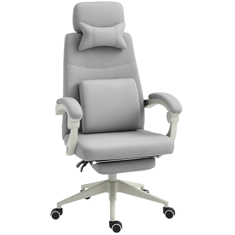 Vinsetto Ergonomic Office Chair - High Back Fabric Desk Chair with 160° Recline, Footrest, Neck & Lumbar Support - Grey