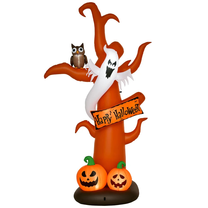 2.7m Halloween Inflatable Dead Tree with Ghost, Pumpkin & Owl - LED Blow Up Decorations for Outdoor Garden Party