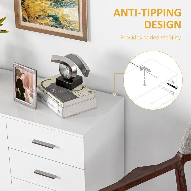 Modern White Sideboard Storage Cabinet with 2 Drawers and 3 Doors Adjustable Shelves for Living Room and Dining Room