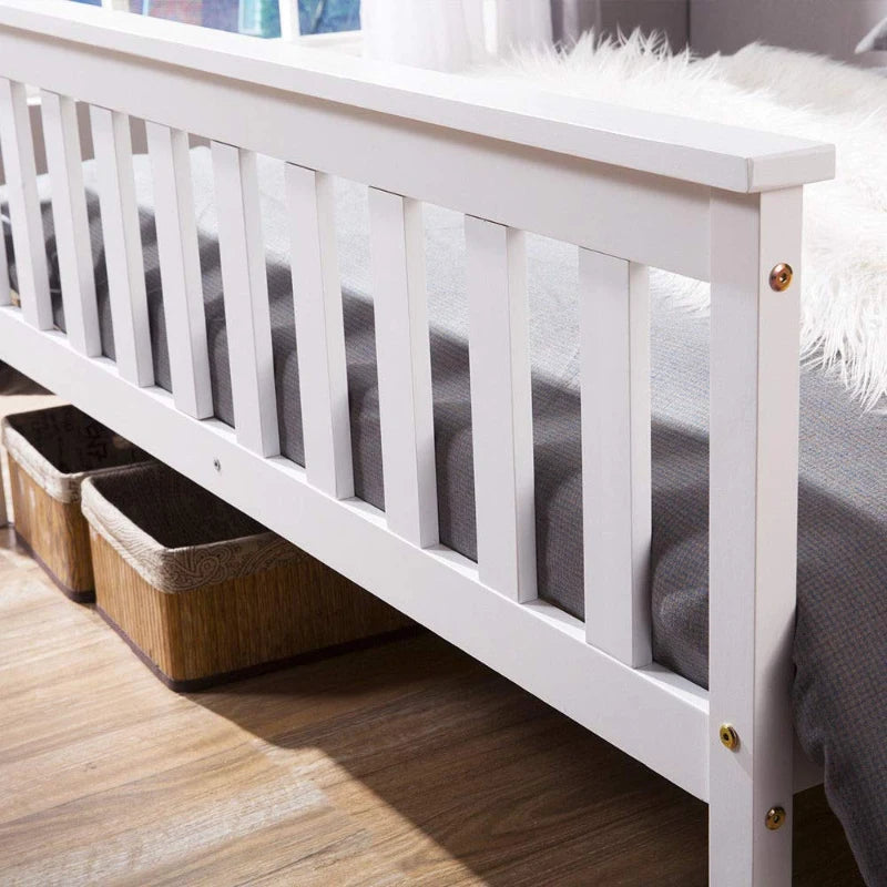 Double Wooden Bed Frame 4ft6 - Eco-Friendly Pine Wood, No Box Spring Needed, Stylish Bedroom Furniture, 198x141x82 cm, White