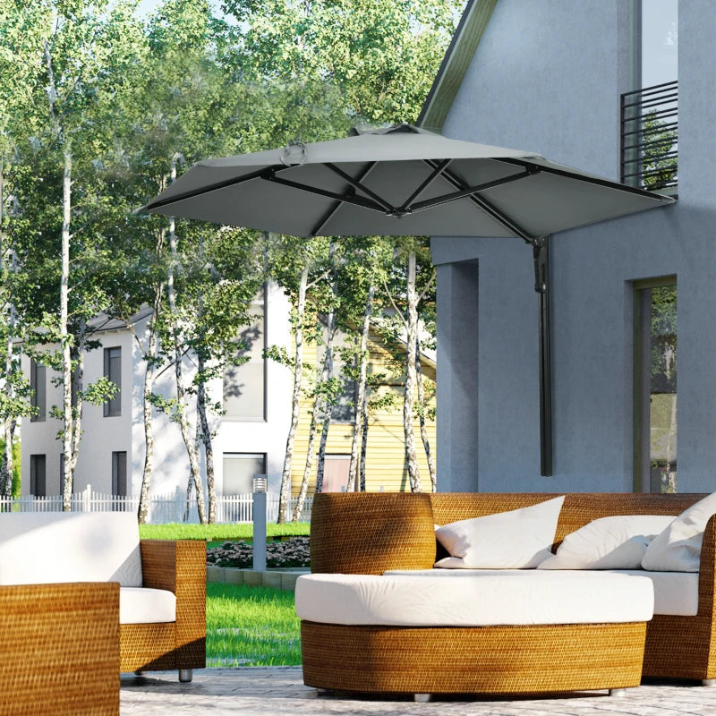 Grey 2.5m Rotatable Wall Mounted Patio Umbrella