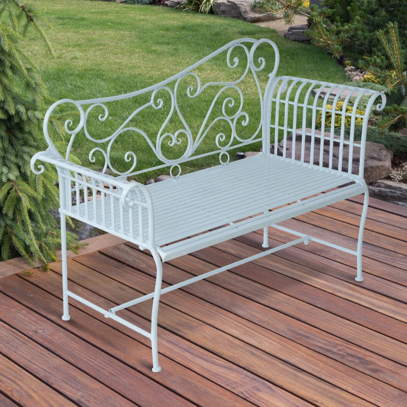 White Metal Garden Bench - 2 Seater Outdoor Seating