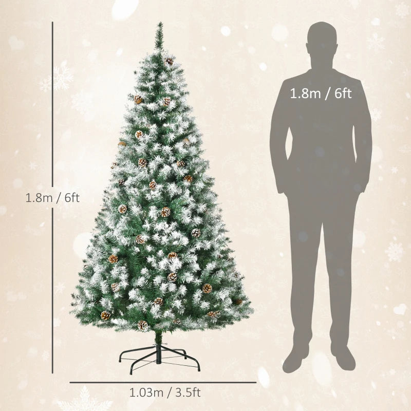6FT Artificial Christmas Tree with Pine Cones - Automatic Open Holiday Decoration for Festive Home - Green Xmas Tree