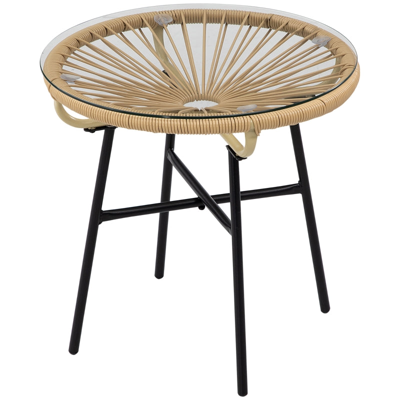 Black Rattan Outdoor Side Table with Glass Top