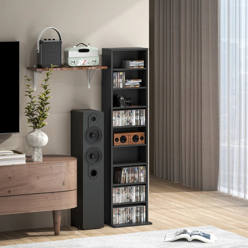 Stylish 260 Narrow CD Storage Unit in Black - Space-Saving Organizer for CDs, DVDs, and Media Collections