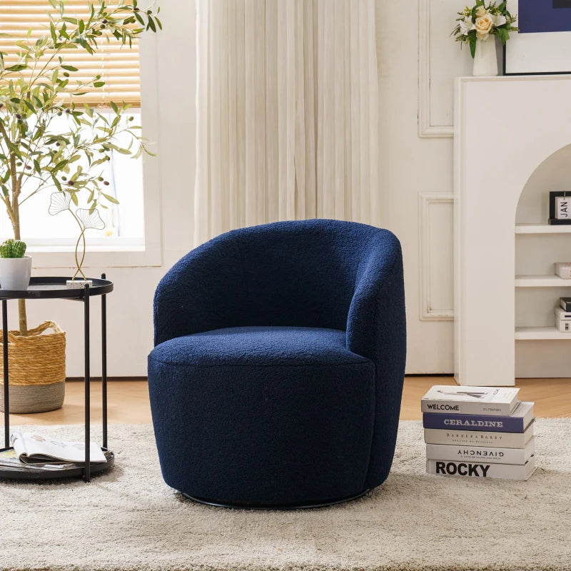 Ergonomic Dark Blue Swivel Armchair with 360° Rotation for Living Room, 64x64x71 cm