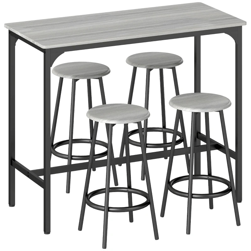 Five Piece Industrial Style Bar Table Set Grey and Black