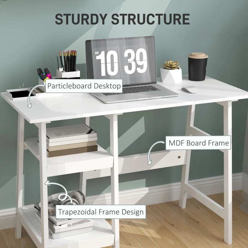 Compact White Computer Desk with Storage Shelves - Study Table & PC Workstation for Home Office, Easy Assembly, 106x51cm