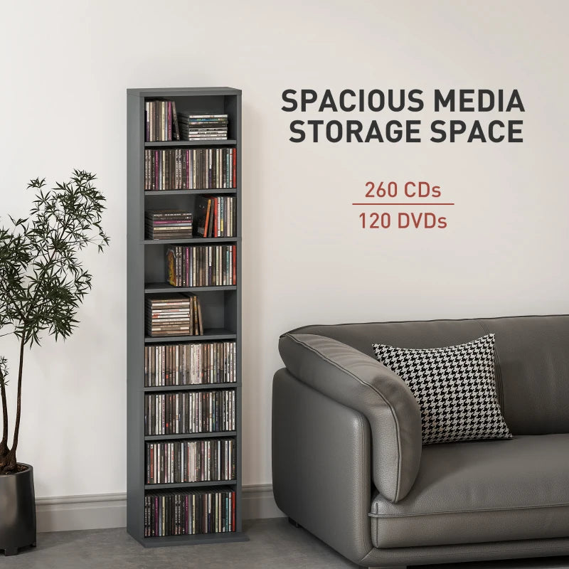 260 Narrow CD Storage Unit - Stylish Grey Organizer for CDs, DVDs & Media - Space-Saving Design for Home & Office