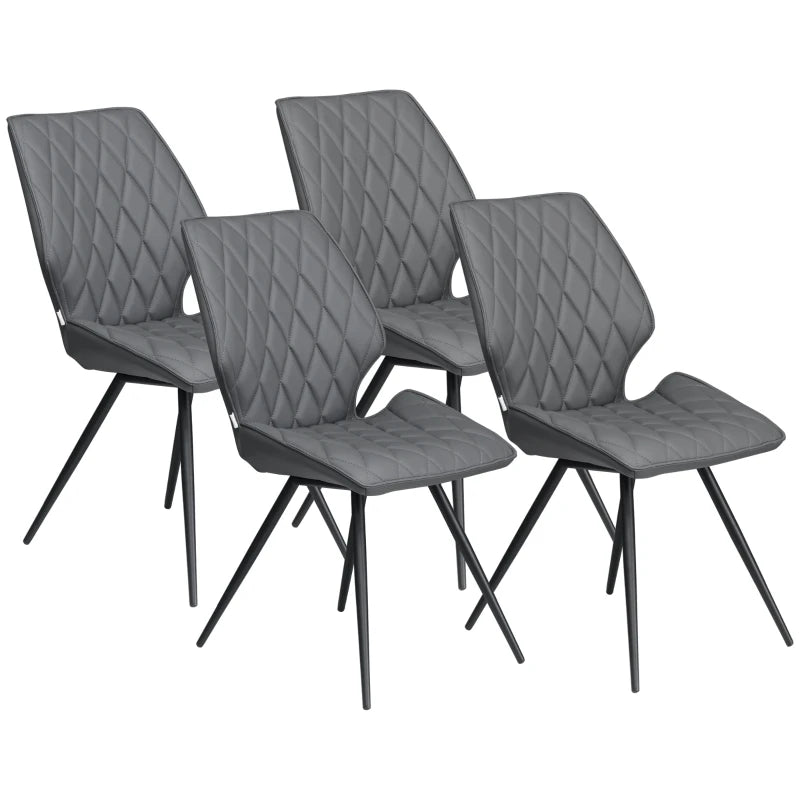 Set of 4 Grey PU Leather Dining Chairs with Metal Legs - Stylish Kitchen Seating for Modern Homes