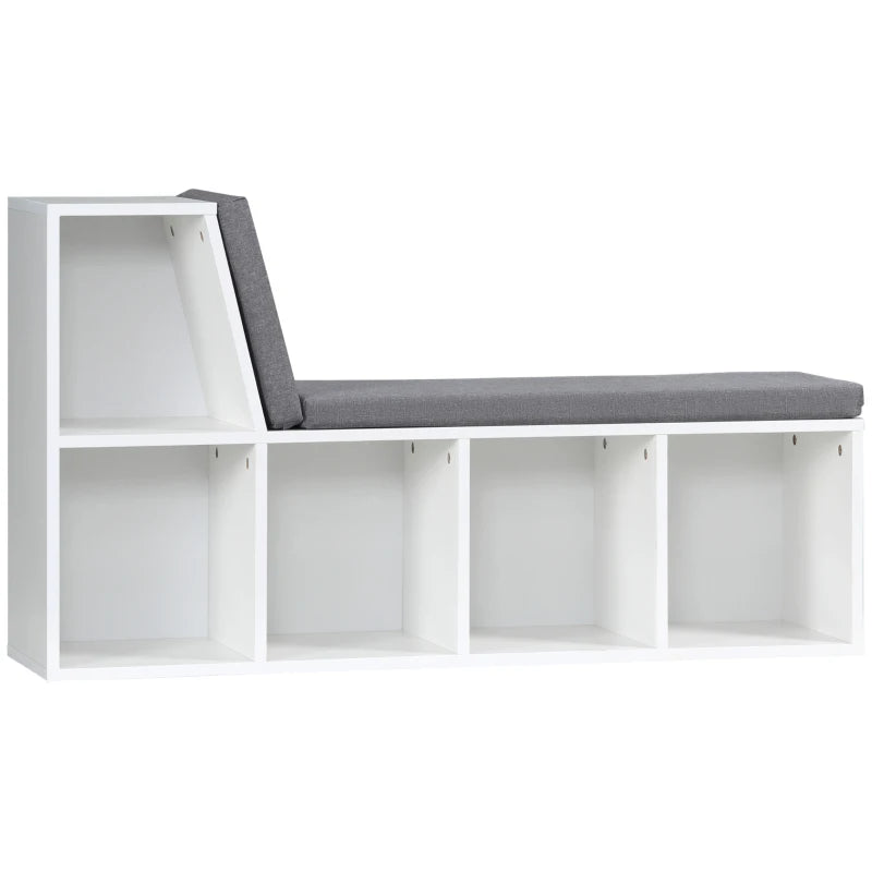 Stylish White Bookcase Storage Shelf with Cushioned Reading Seat - Perfect Bookshelf Cabinet for Study & Living Room