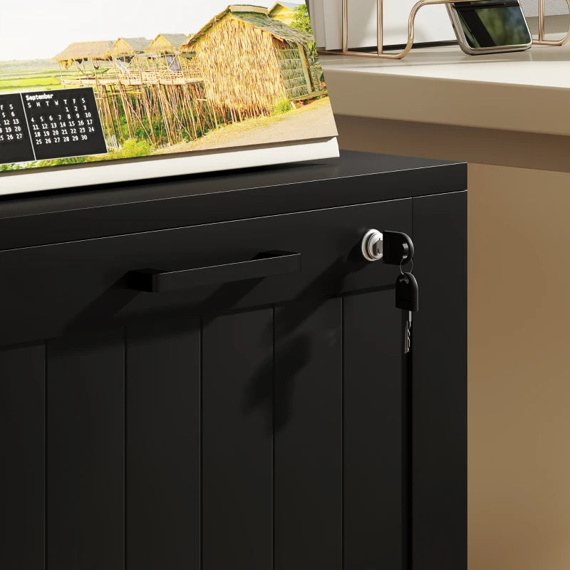 Secure 2 Drawer Filing Cabinet with Lock - Adjustable Hanging Bars for A4 Files - Stylish Black Office Storage Solution