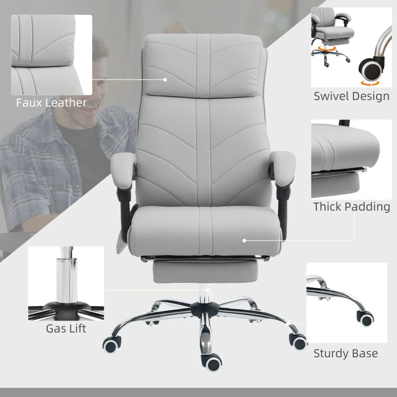 Vinsetto Light Grey Faux Leather Massage Office Chair - Ergonomic Design, Adjustable Height, Comfortable Seating for Home & Office