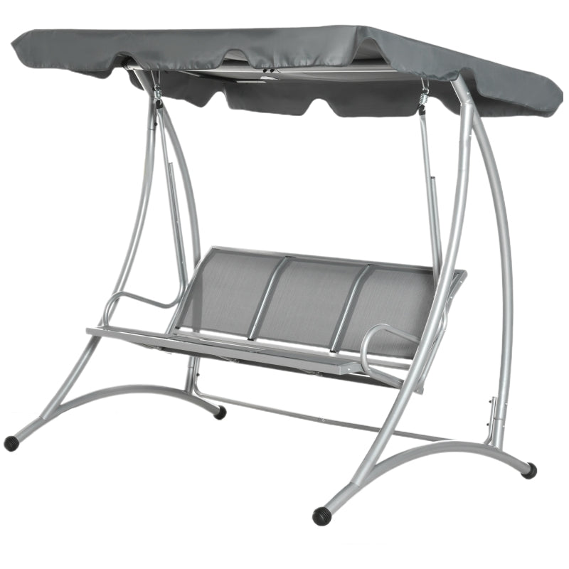 Grey 3-Person Steel Outdoor Swing Bench with Canopy