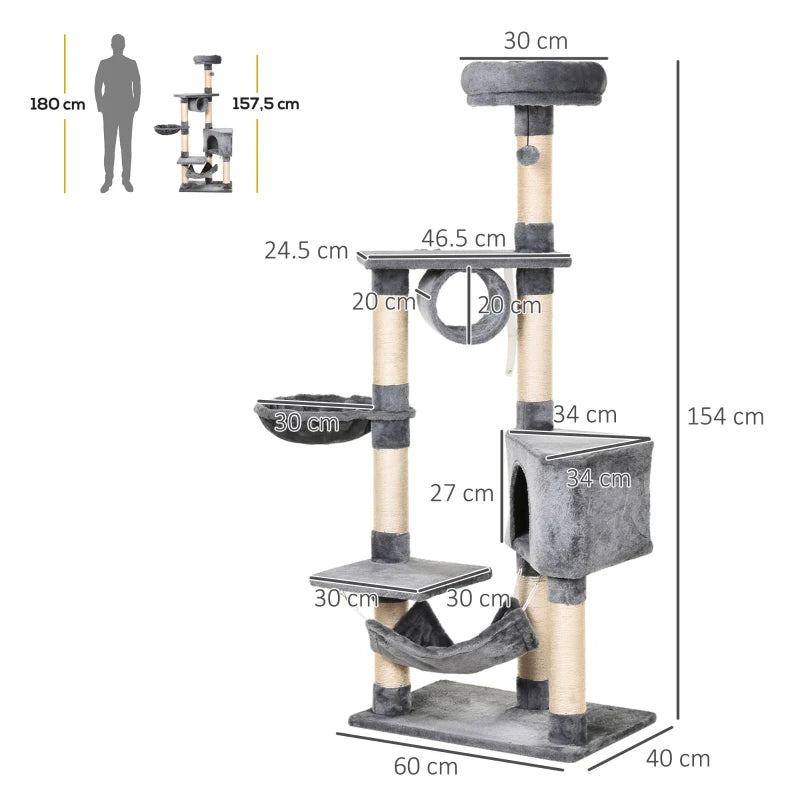 Multi-Level Cat Tree Condo Tower 150CM for Indoor Cats - Activity Stand with Toys & Scratching Posts