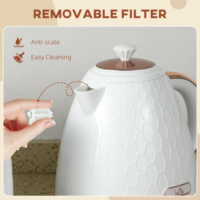 3kW Rapid Boil Honeycomb Kettle in Cream - Stylish Electric Tea Kettle for Fast Boiling and Modern Kitchen Decor