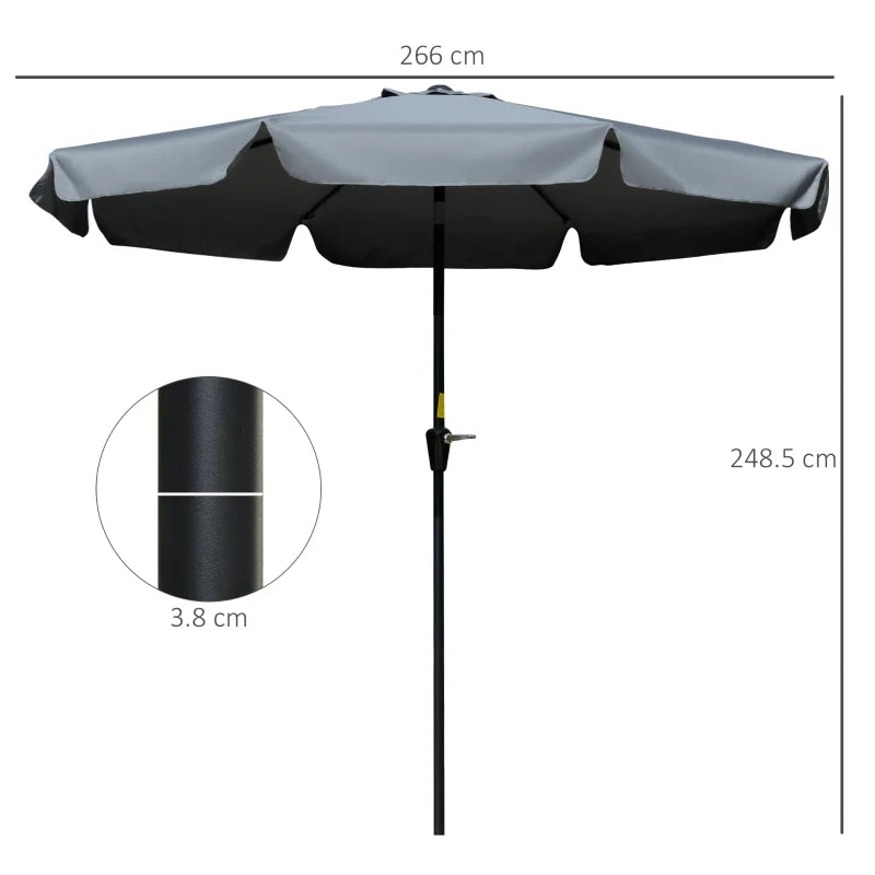 Grey 2.7m Patio Garden Umbrella with Tilt and Crank