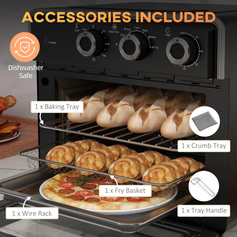 90-230 Mini Convection Oven with Air Fry Function - Compact Black Kitchen Appliance for Healthy Cooking