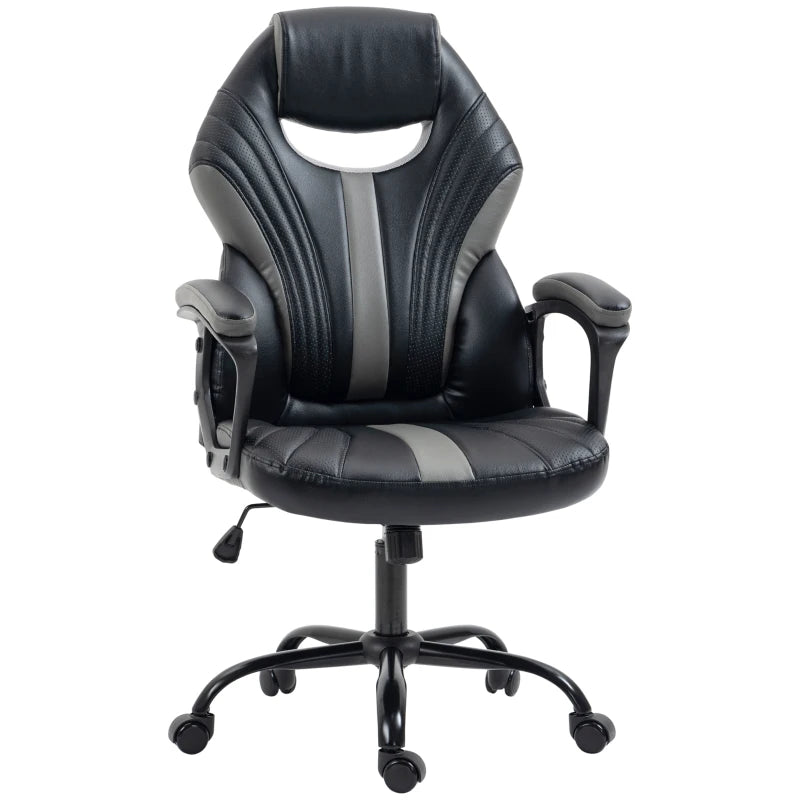 Vinsetto Gaming Chair - Ergonomic Desk Chair with Breathable PU Leather, Soft Armrests & Rolling Wheels for Adults - Black