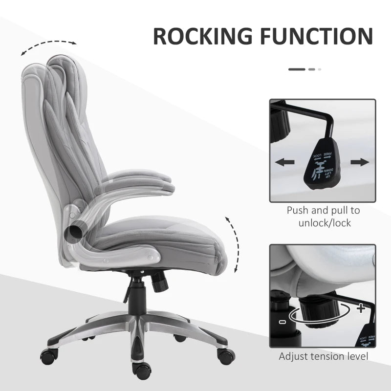 Vinsetto Grey Faux Leather Executive Swivel Office Chair - Ergonomic Design, Adjustable Height, Modern Comfort for Home & Office