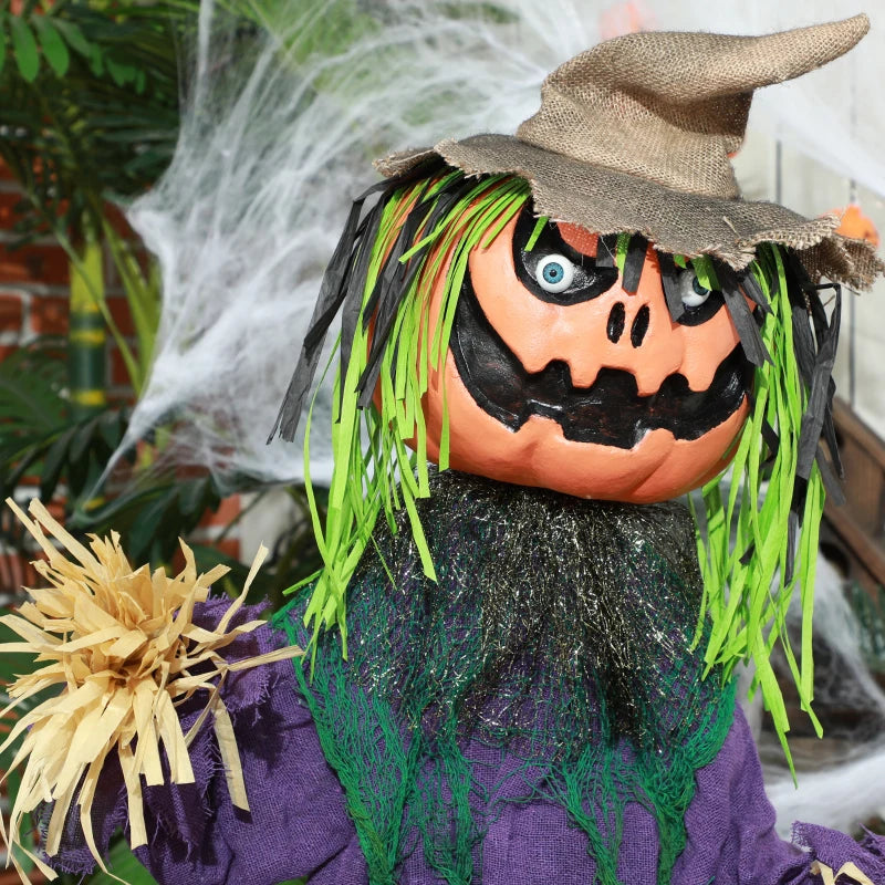 3'6" Pumpkin Scarecrow Halloween Animatronic with Glowing Eyes - Spooky Outdoor Decoration for Halloween Parties