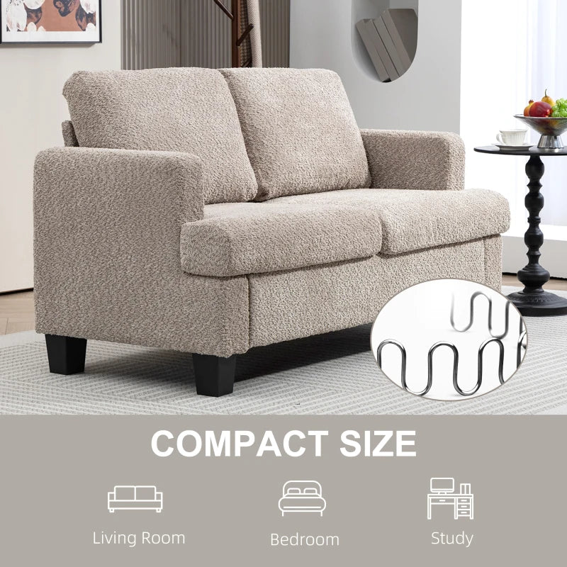 Stylish 2 Seater Loveseat Sofa with Removable Cushions in Light Brown Chenille Fabric for Living Room