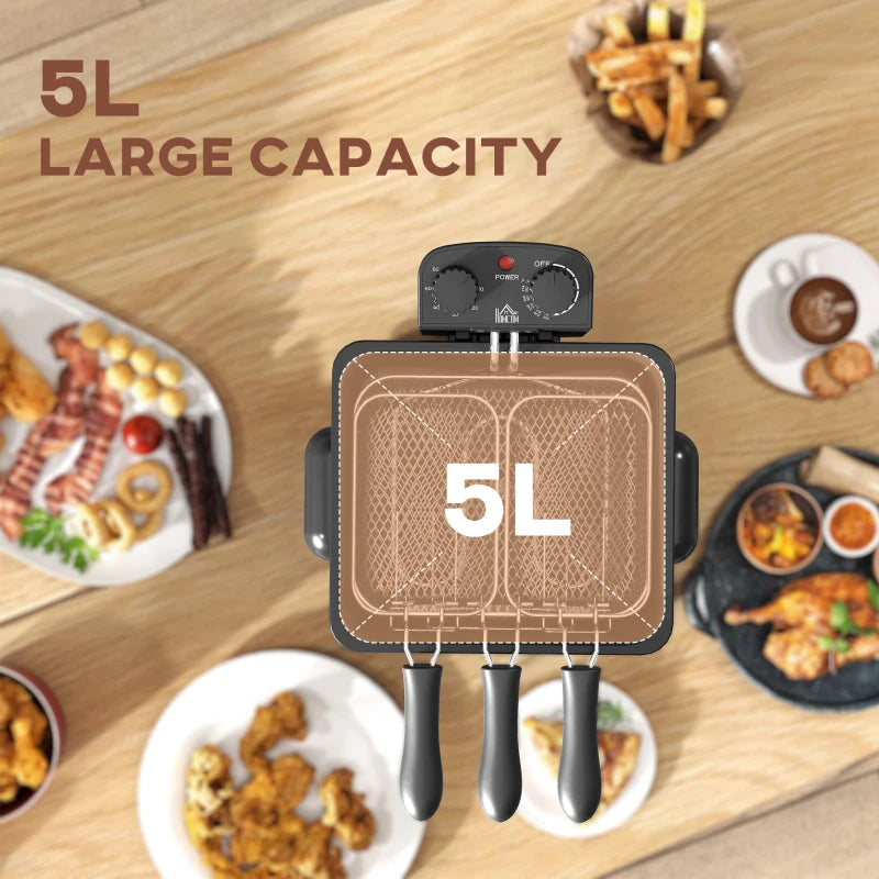 5L Stainless Steel Deep Fat Fryer - 2000W, Adjustable Temp & Timer, Removable Oil Basket, Viewing Window for Perfect Chips & Fried Chicken