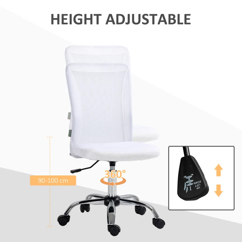 Vinsetto Adjustable Mesh Office Chair - Armless Swivel Desk Chair with Height Control, Modern White Design for Home & Office