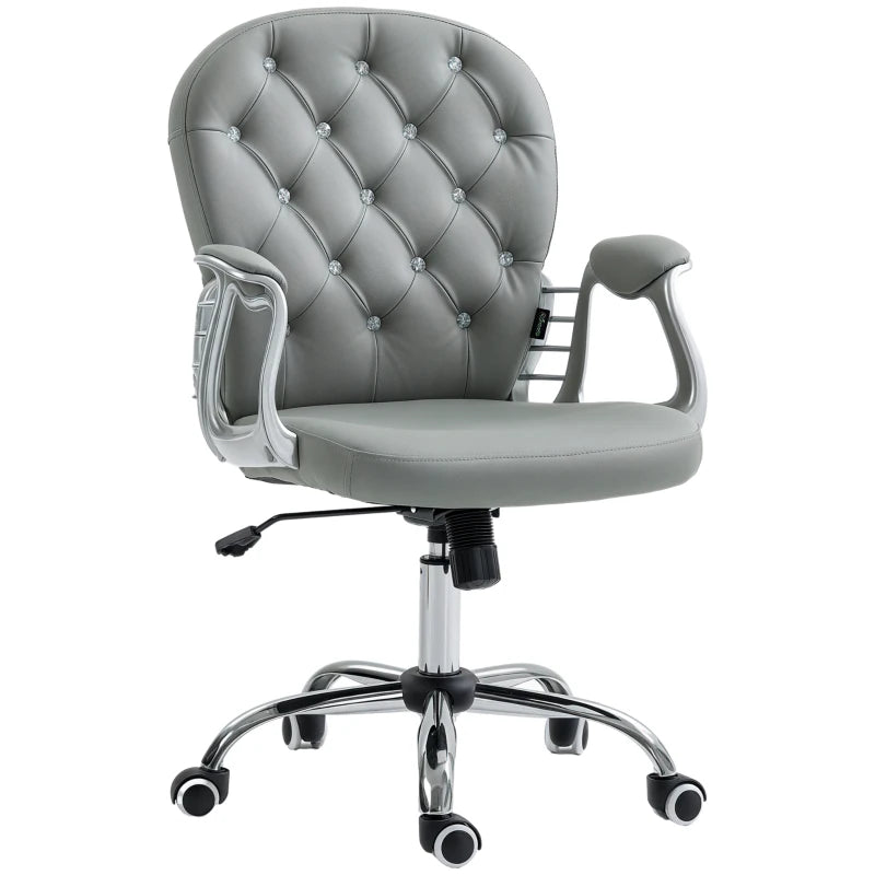 Vinsetto Ergonomic Office Chair - 360° Swivel, PU Diamante Padded Base, 5 Castor Wheels, Grey - Perfect for Home & Work
