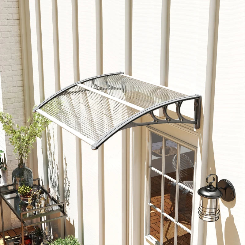 100 x 75cm Clear Front/Back Door Canopy - Aluminium Rigid Plastic Polycarbonate Rain Shelter