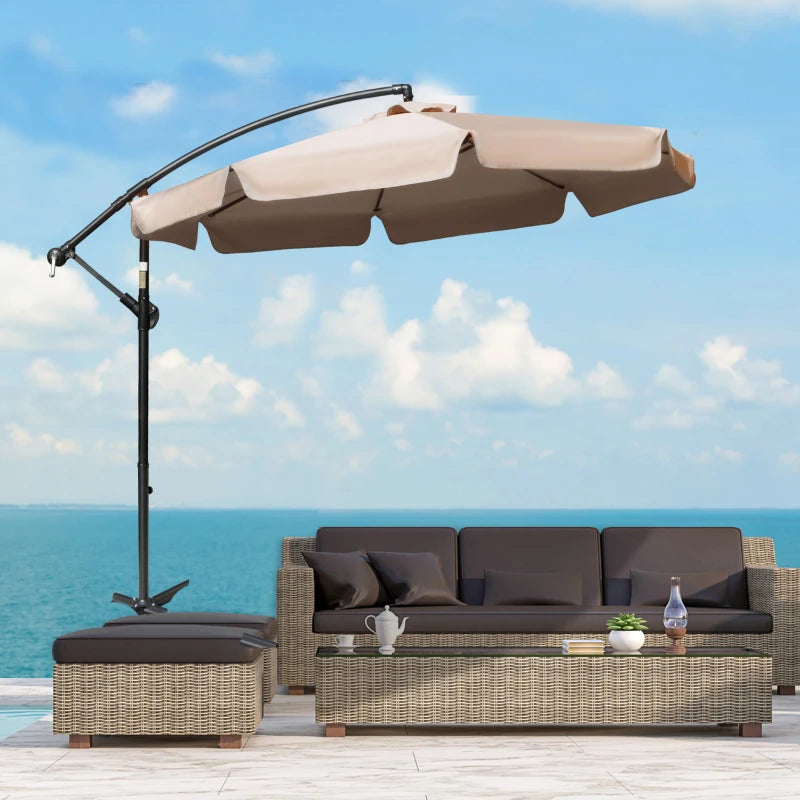 Light Brown 2.7m Cantilever Sun Umbrella with Crank Handle and Cross Base