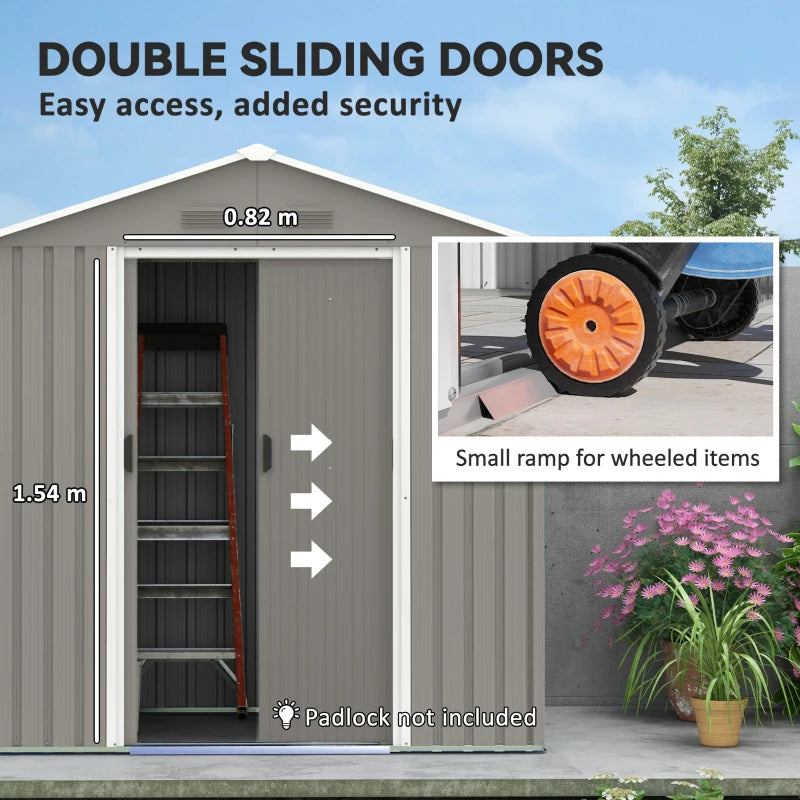 6.5ft x 3.5ft Metal Garden Storage Shed for Outdoor Tool Storage with Double Sliding Doors and 4 Vents