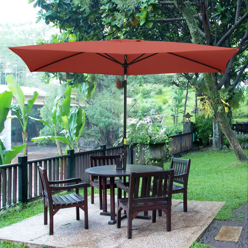 Rectangular Wine Red Garden Parasol Umbrella, 2x3m, Crank Tilt, Aluminium Pole