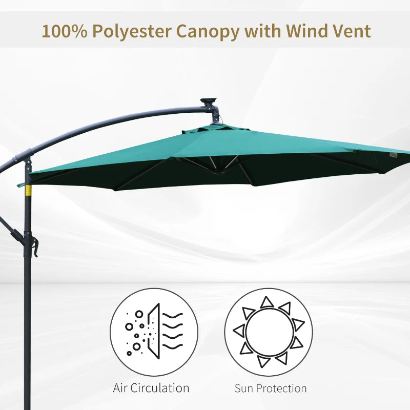 Green Solar LED Cantilever Parasol with Cross Base