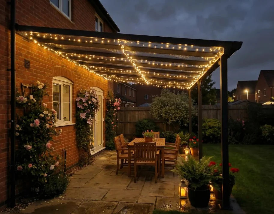 Aluminium Lean To Metal Pergola - 4.35m x 3m, PC Roof, Grey