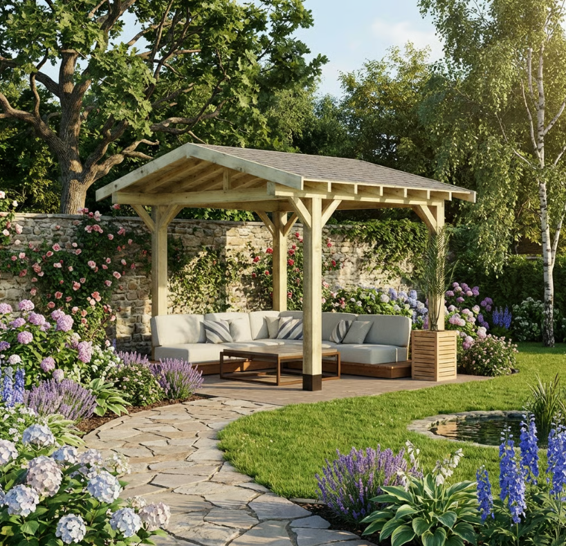 Ruby Wooden Apex Gazebo with Katepal Grey Shingle Roof & Overhang - Premium Garden Gazebo